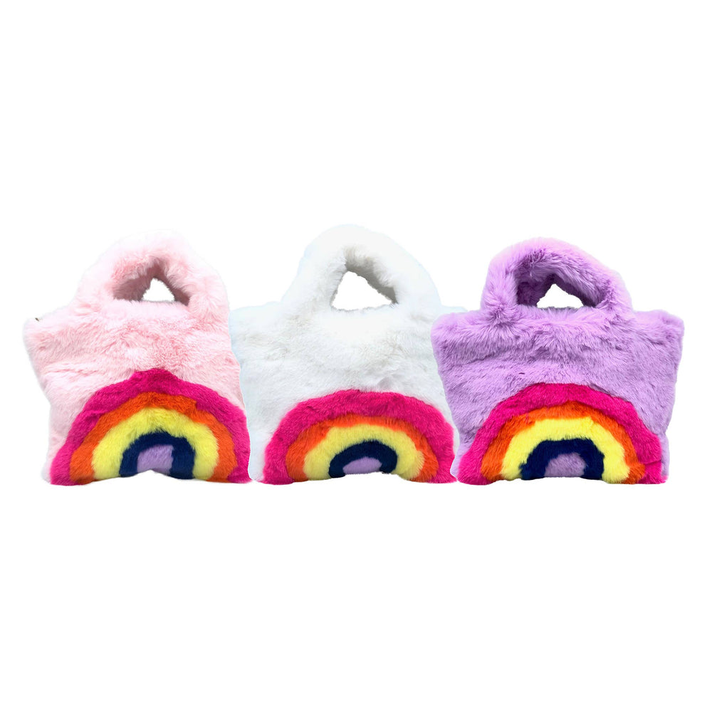 Faux Fur Fuzzy Rainbow Purse Christmas Gift for Kids: WHITE