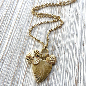 Charm necklace triple heart charms