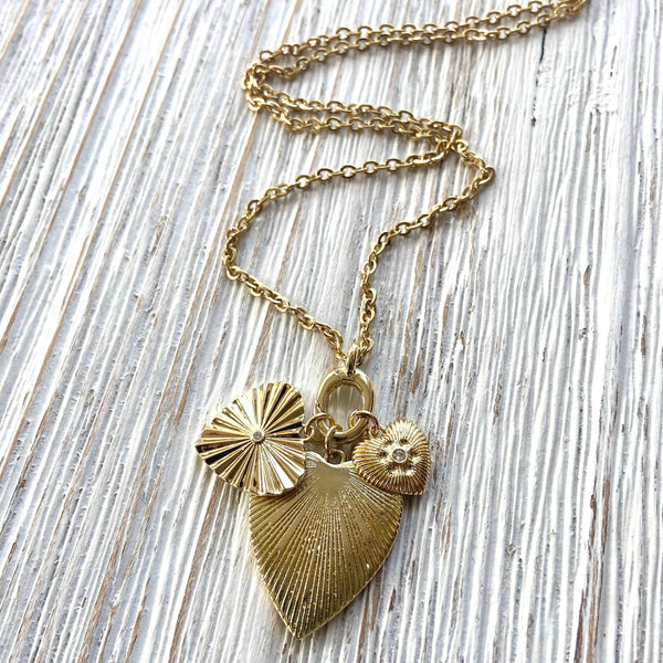 Charm necklace triple heart charms