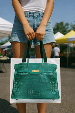 Birkin-Inspired Reusable Shopper Tote - Green