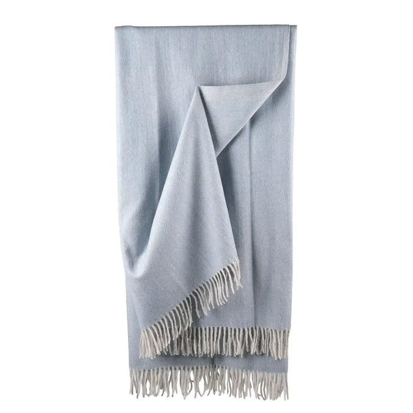 Wool Herringbone Blanket- Cornflower