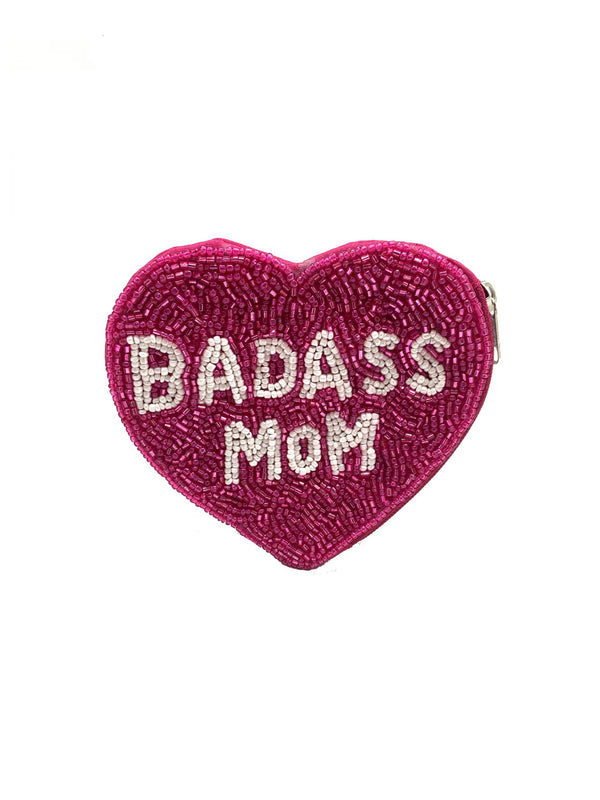 MOM Heart Beaded Coin Purse