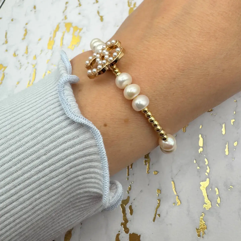 14K Gold Filled+Freshwater Pearls Bracelet: 6"