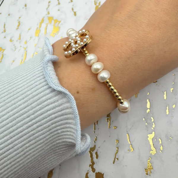 14K Gold Filled+Freshwater Pearls Bracelet: 6"