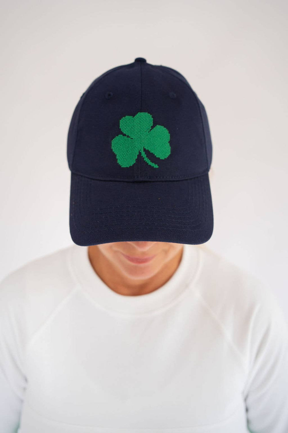 Needlepoint Baseball Hat - Navy with Green Clover