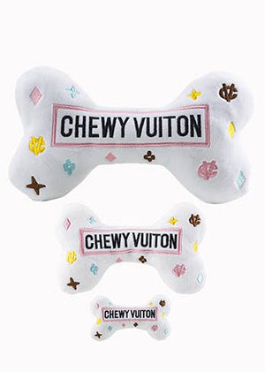 White Chewy Vuiton Bones Squeaker Dog Toy Large