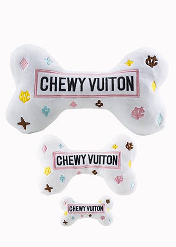 White Chewy Vuiton Bones Squeaker Dog Toy Large