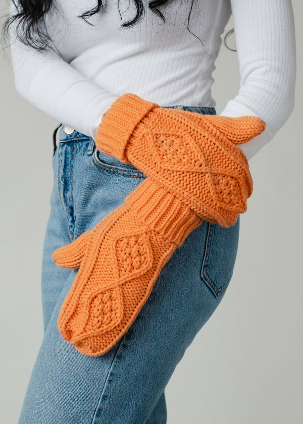 Light Orange Cable Knit Mittens