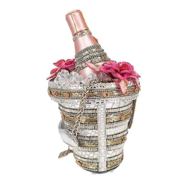 Champagne on Ice Beaded Bottle and Bucket Top-Handle Bag