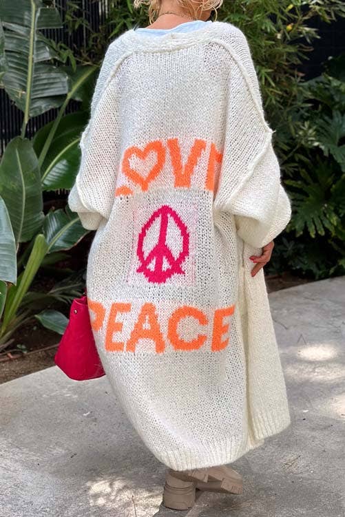 Love and Peace Knit Cardigan: ORANGE / S/M