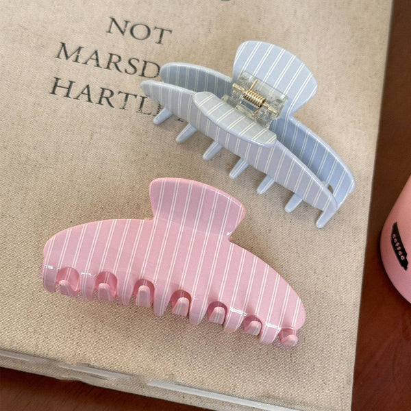 Striped Hair Claw Clip Coastal Summer Style Pink or Blue Striped