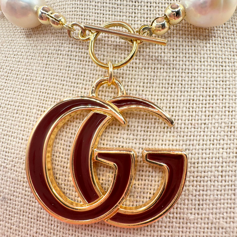 Upcycled Gucci Uptown Pearl Necklace burgundy