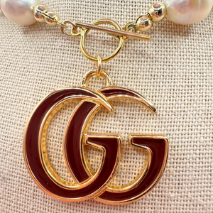 Upcycled Gucci Uptown Pearl Necklace burgundy