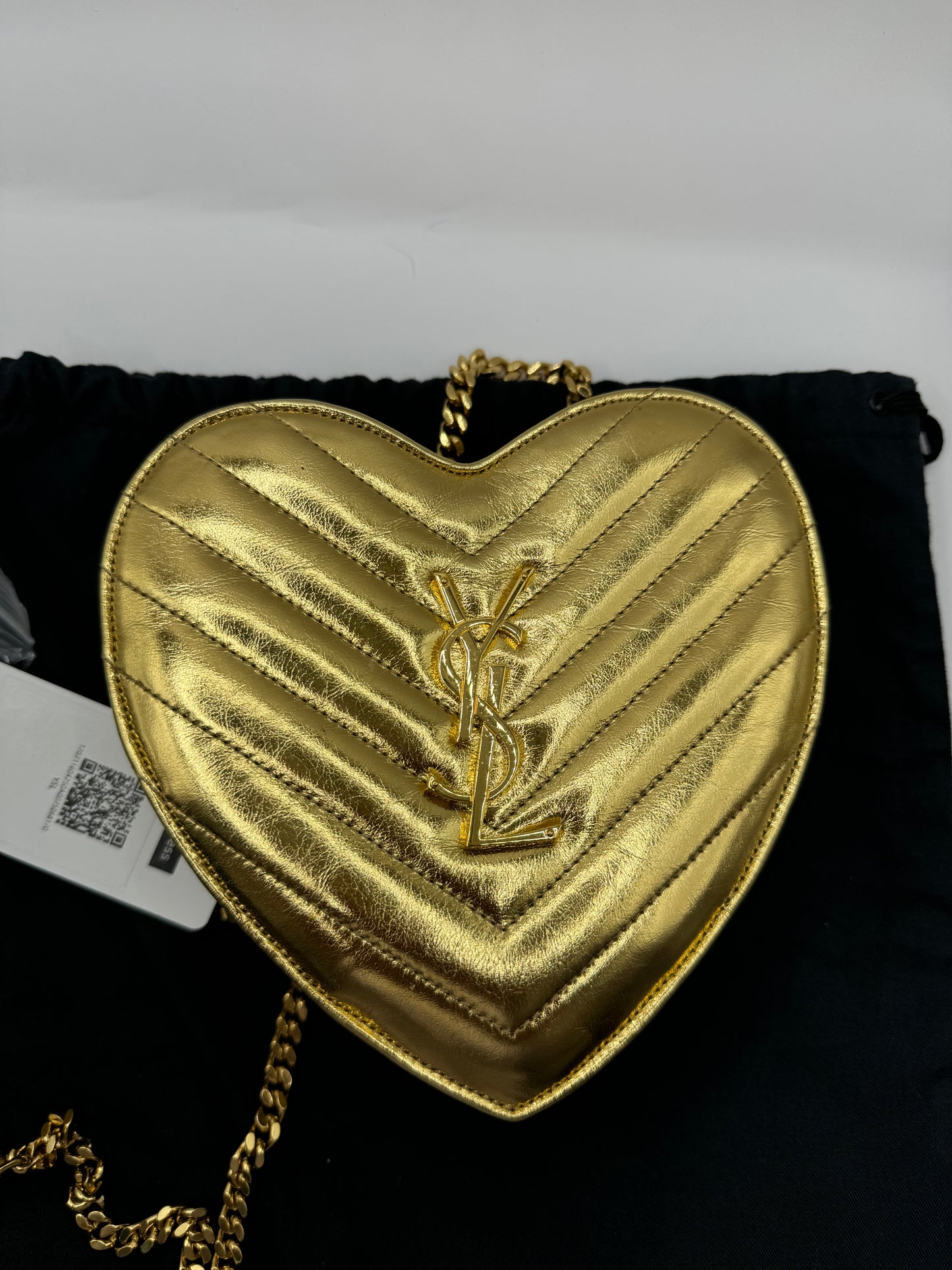 Saint Laurent Gold Aged Leather  Heart Monogrammed YSL bag