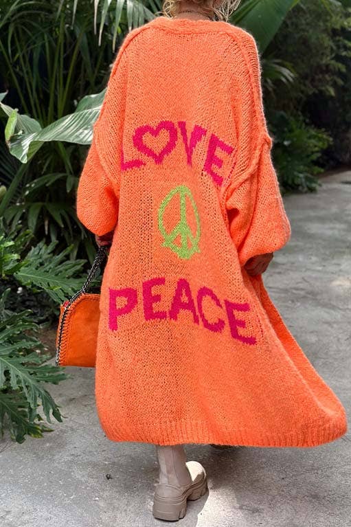 Love and Peace Knit Cardigan: ORANGE / S/M