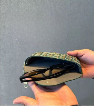 Glasses Case Goyard like pattern with Keychain Clip: White or Black