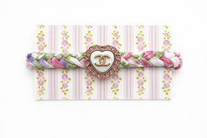 Upcycled Chanel Heart white with pink Button Pastel Garden Liberty Fabric Bracelet