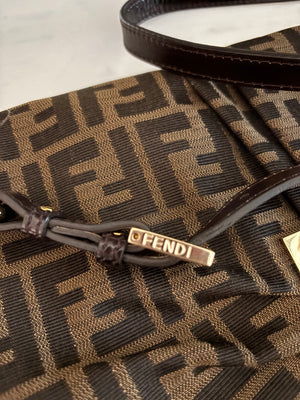 Fendi Zucca Canvas Mia Shoulder Bag – Tobacco Monogram with Flat Patent Leather Strap
