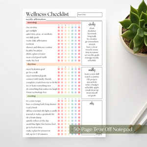 Wellness Weekly Self-Care Planner: 50 Page Tear-Off Notepad