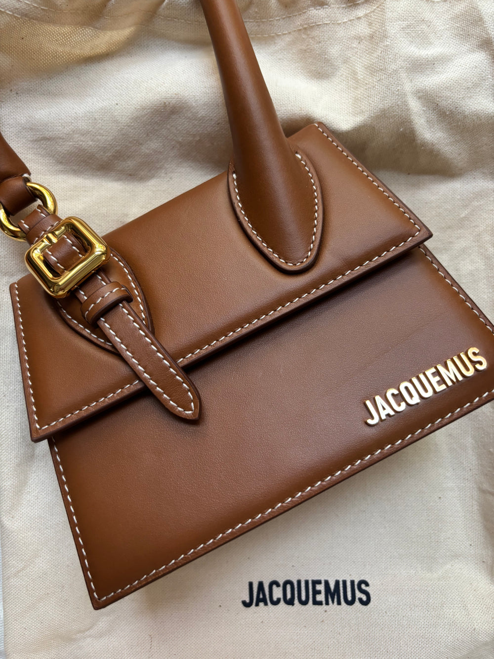 Jacquemus Le Chiquito Moyen Buckle Bag – Cognac Brown Leather (preloved New with Dust Bag)