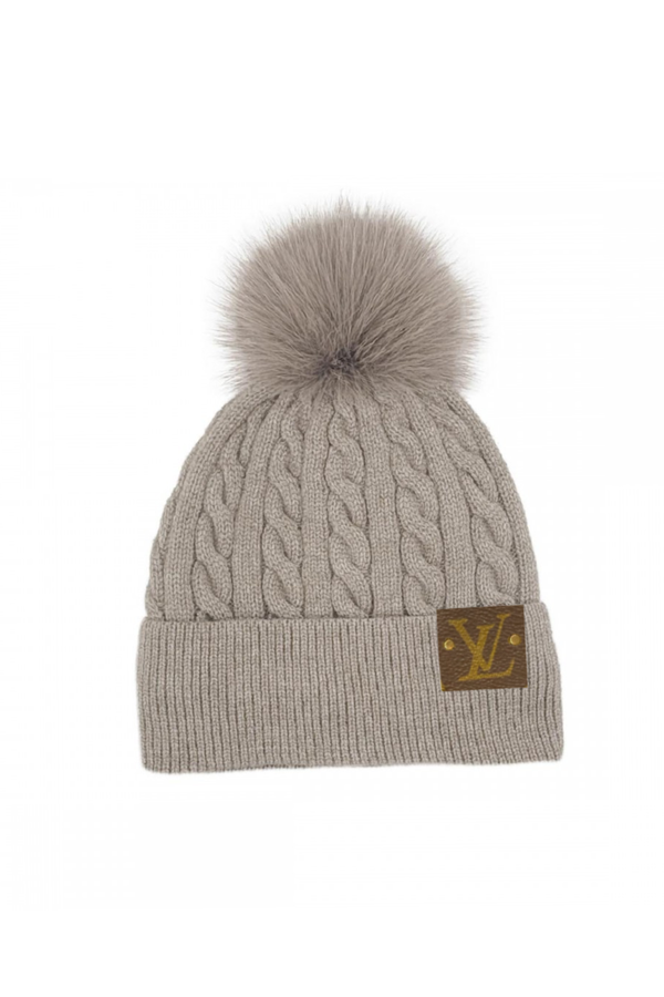 Upcycled Cable Knit Pom Beanie