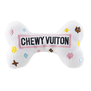 White Chewy Vuiton Bones Squeaker Dog Toy Large