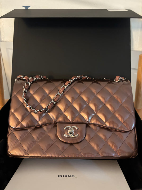 Chanel Jumbo Classic Double Flap – Metallic Pink/Bronze Quilted Leather with Silver Hardware