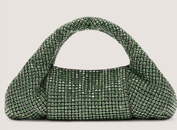 Stuart Weitzman, Crystal Moda shine bag in light green.