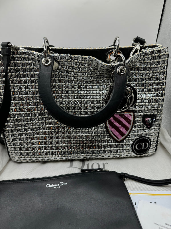 Christian Dior Limited Edition Large Diorissimo Tote – Metallic Tweed with Patches