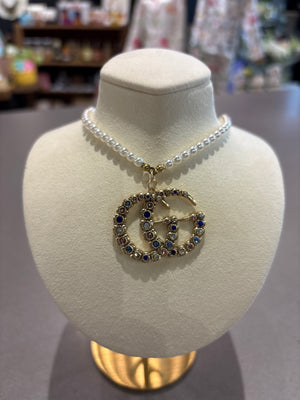 Gucci up cycled GG  gem pendant on pearl necklace