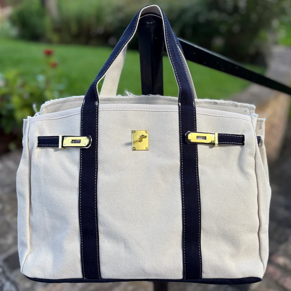 Canvas Boatkin Tote Bag - Navy Trim  