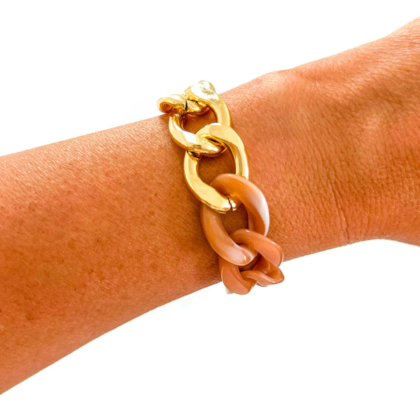 All Chunky Acrylic Chain Link Bracelet: Gold Burnt Peach
