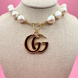 Upcycled Gucci Uptown Pearl Necklace burgundy