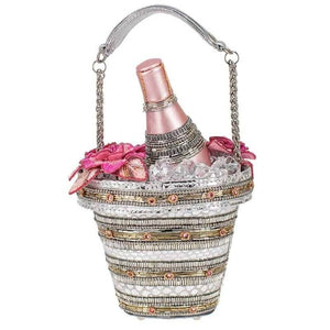 Champagne on Ice Beaded Bottle and Bucket Top-Handle Bag
