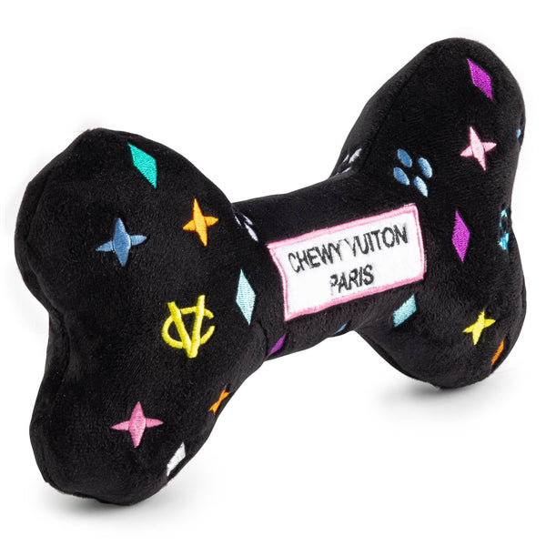 Black Monogram Chewy Vuiton Bone Squeaker Dog Toy: XL