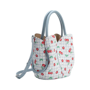 Tulip Blue Cherry Recycled Vegan Leather Top Handle Bag