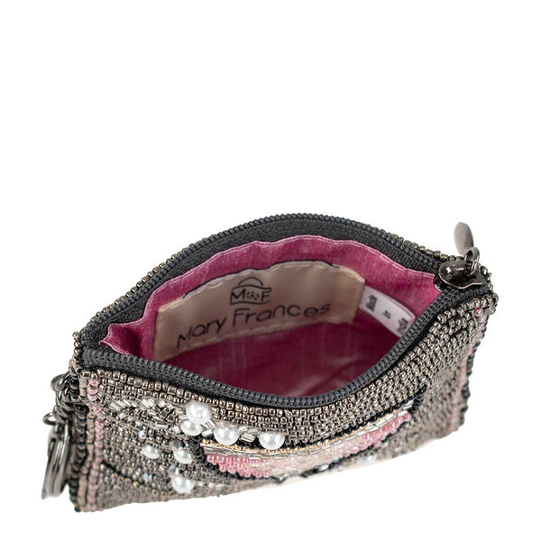 Pink Champagne Beaded Champagne Glass Coin Purse/Key Fob