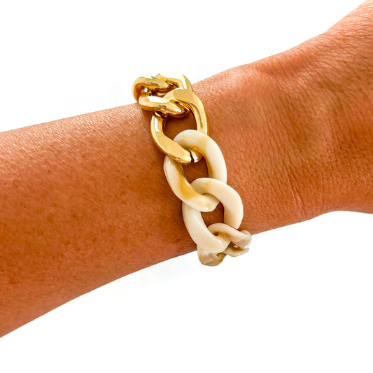All Chunky Acrylic Chain Link Bracelet: Gold Carmel