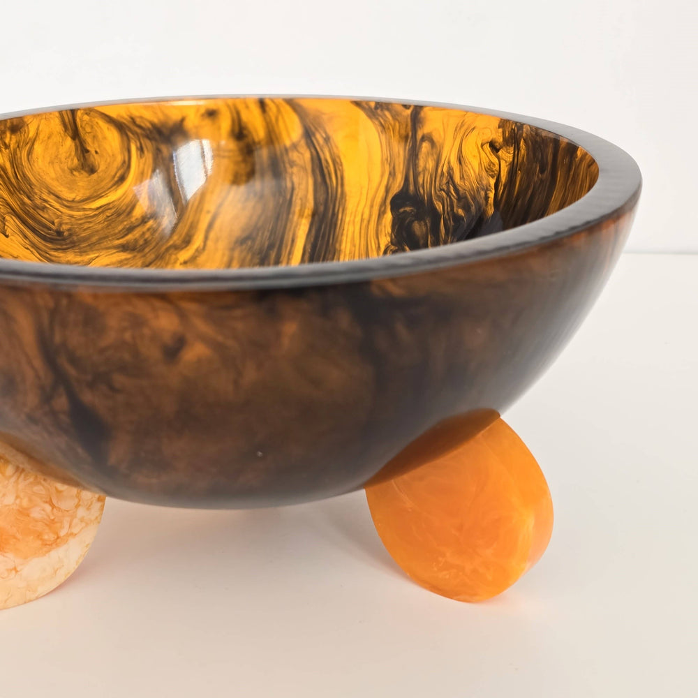 Hand Poured Resin Salad Serving Bowl - Orange Legs
