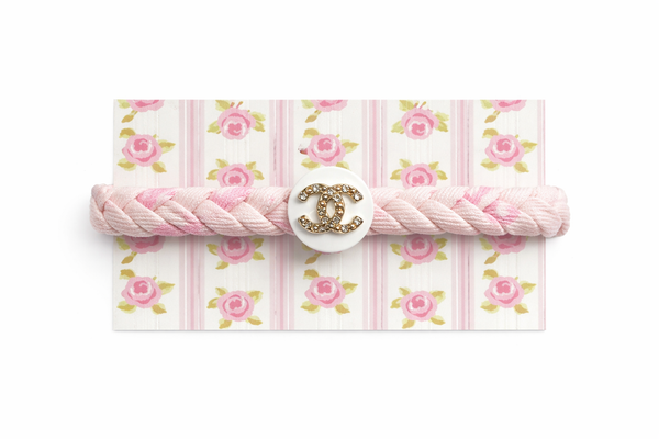 Upcycled Chanel White/gold Button Blush Rose Liberty Fabric Bracelet
