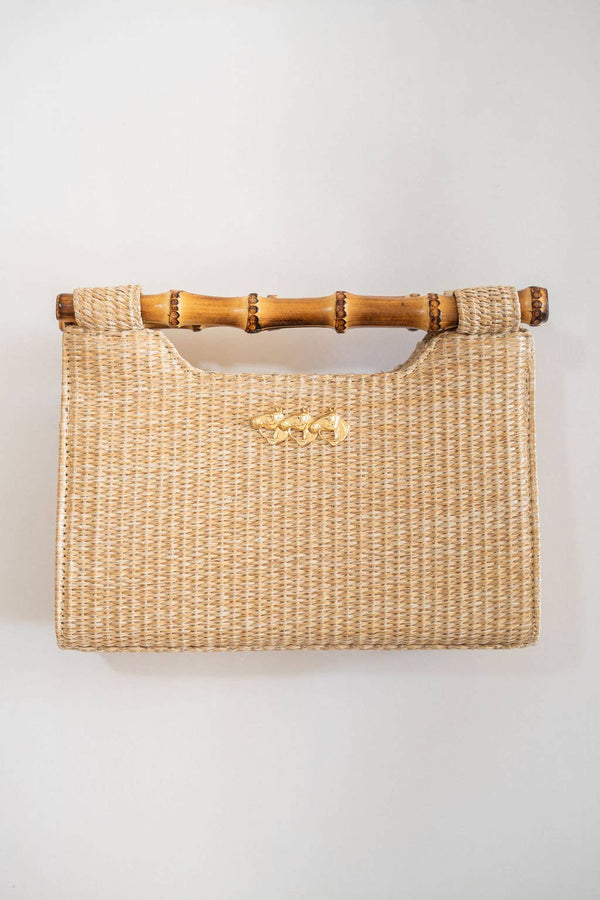 Mary Natural Straw Clutch - Bamboo Natural Handle: horsebit
