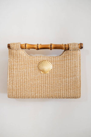 Mary Natural Straw Clutch - Bamboo Natural Handle: horsebit