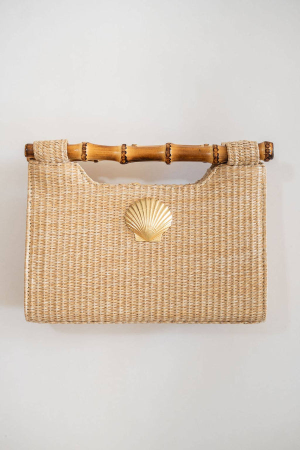Mary Natural Straw Clutch - Bamboo Natural Handle: horsebit