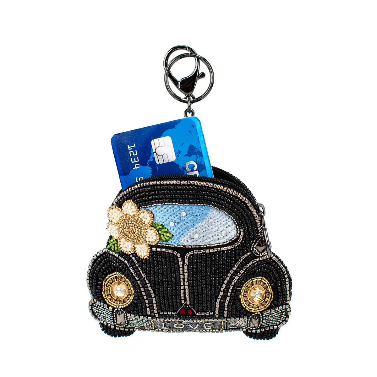 On the Road Black Car White Flower Coin Purse