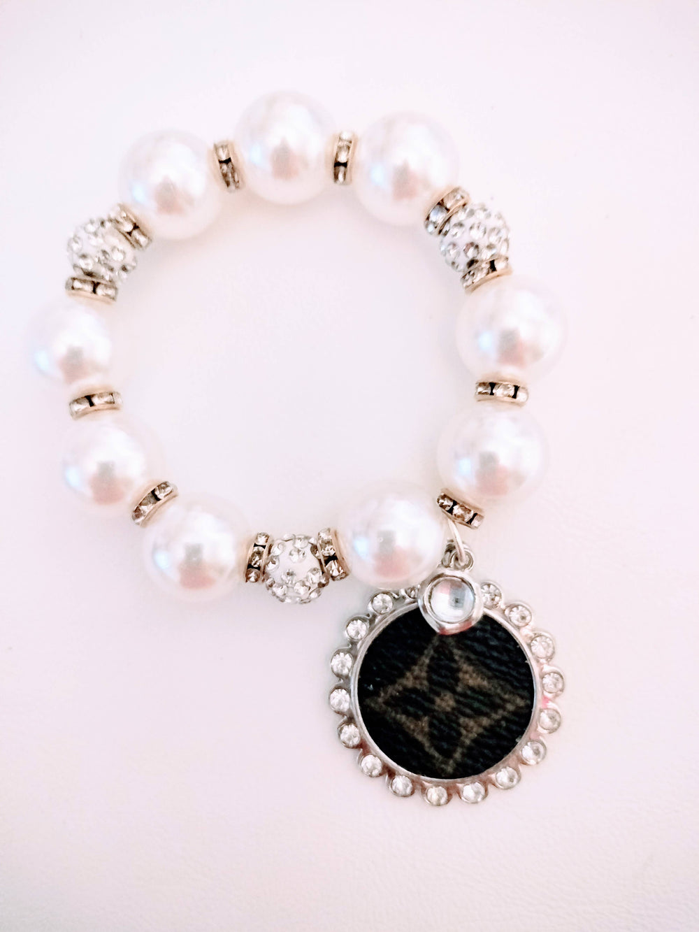 Pearl & Rhinestone Beads- Up-Cycled Charm Bracelet