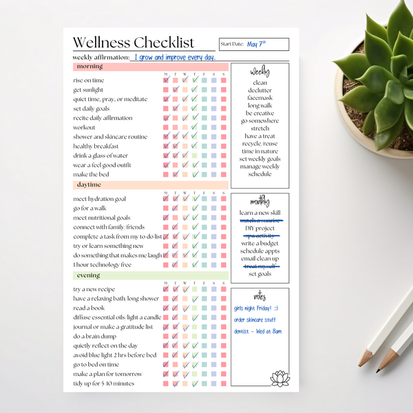 Wellness Weekly Self-Care Planner: 50 Page Tear-Off Notepad