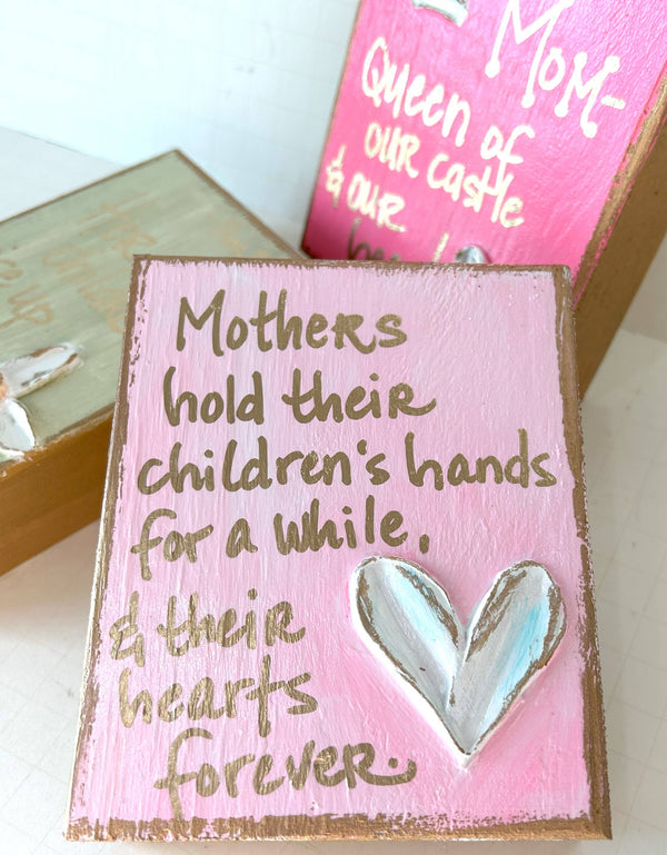 Mother's gift block |  cross  crown  heart  love: Heart "Mothers hold..."