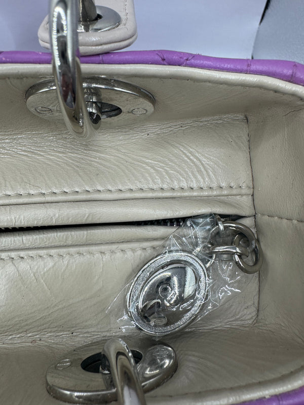 Dior Lady Dior Tri-colour Genuine Python side purple/pink/cream with SHW
