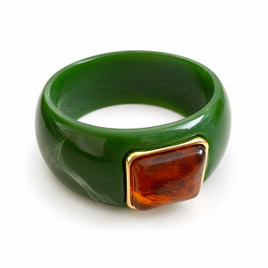 Vintage Acrylic Square Ombré Bangle | Dark Green Amber