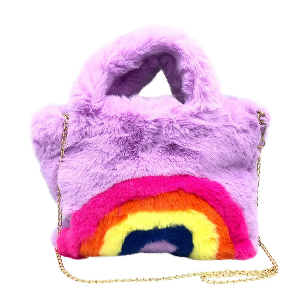 Faux Fur Fuzzy Rainbow Purse Christmas Gift for Kids: WHITE